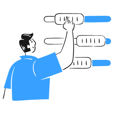 Man adjusting settings sliders.