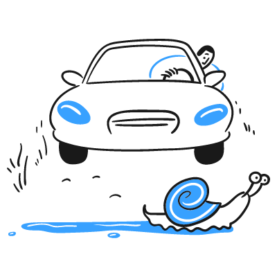 Cartoon drawing of a car passing a snail.