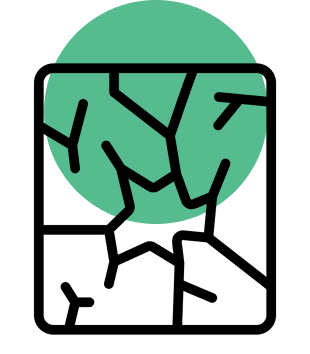 A green circular icon depicting cracked ground, symbolizing drought, environmental issues, or land degradation.