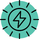 A green circular icon with a lightning bolt in the center, symbolizing energy or power.