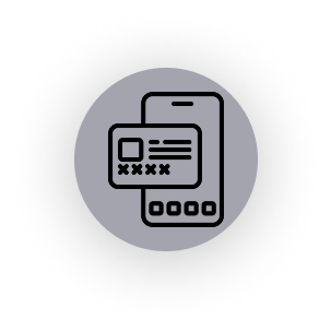 Icon of a smartphone with a credit card, symbolizing mobile payments or digital transactions.