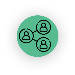 Icon of three person outlines connected by lines, symbolizing networking or social connections.