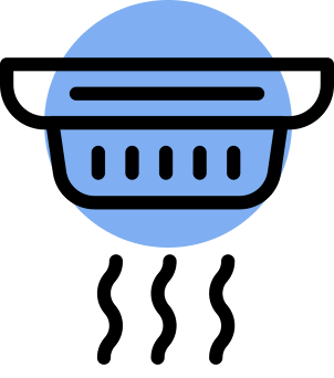 A blue circular icon featuring a shopping basket, representing e-commerce or online shopping.