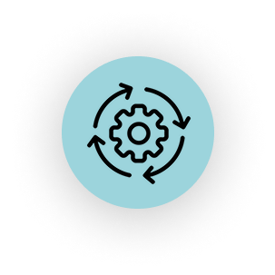 Icon of a gear surrounded by circular arrows, symbolizing process or change management.