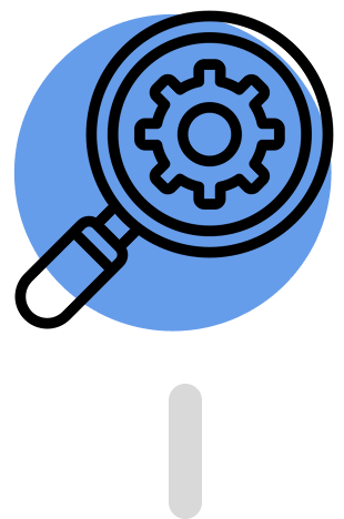 Magnifying glass with a gear inside.