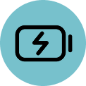 Icon of a battery with a lightning bolt inside a blue circle.