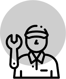 Icon of a person holding a wrench, inside a gray circle against a darker gray background.